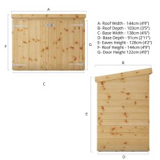 3x5 Mercia Tongue & Groove Pent Mower Store - dimensions