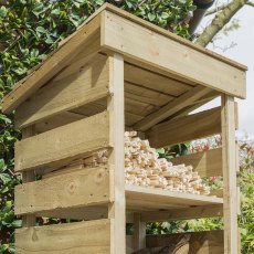 2 X 2 Rowlinson Narrow Log Store With Shelf - in situ, close up