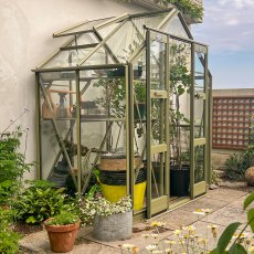 Elite Streamline 5x4 Greenhouse in Olive powder coating with optional extras