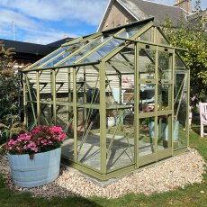 Elite Titan 700 7x8 Greenhouse angled left in olive green