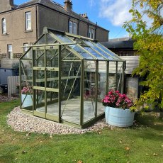 Elite Titan 700 7 x 10 Greenhouse angled left in olive green