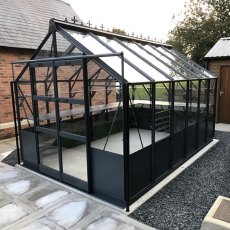 Elite Titan 800 8x12 Greenhouse angled view in graphite with optional hybrid panels