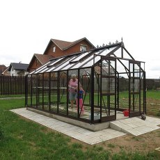 Elite Titan 800 8x18 Greenhouse in brown with double doors open and with crestings