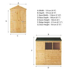 Mercia Woodsman Shiplap Apex 6x4 Shed - dimensions