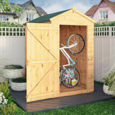 Mercia Woodsman Shiplap Apex 6x4 Shed - in situ, angle view, doors open