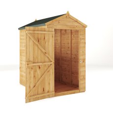 Mercia Woodsman Shiplap Apex 6x4 Shed - isolated angle view - doors open