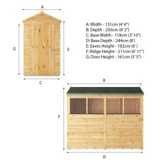 Mercia Woodsman Shiplap Apex 8x4 Shed - dimensions