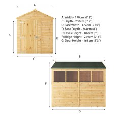 Mercia Woodsman Shiplap Apex 8x6 Shed - dimensions