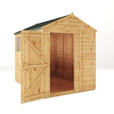 Mercia Woodsman Shiplap Apex 8x6 Shed - isolated view, doors open