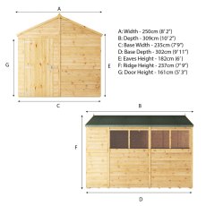 Mercia Woodsman Shiplap Apex 10x8 Shed - dimensions