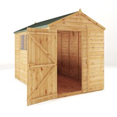 Mercia Woodsman Shiplap Apex 10x6 Shed - isolated angle view, doors open