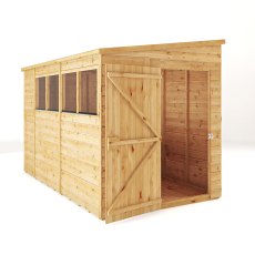 Mercia Woodsman Shiplap Pent 10x6 Shed - isolated angle view, doors open