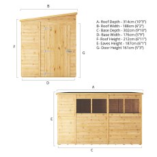 Mercia Woodsman Shiplap Pent 10x6 Shed - dimensions