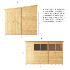 Mercia Woodsman Shiplap Pent 10 x 8 Shed - dimensions