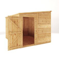 Mercia Woodsman Shiplap Pent 10 x 8 Shed - isolated angle view, doors open