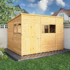 Mercia Woodsman Shiplap Pent 10 x 8 Shed - in situ, angle view