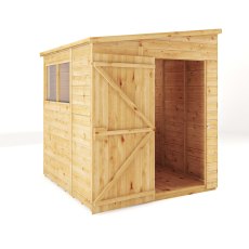 Mercia Woodsman Shiplap Pent 6 x 6 Shed - isolated angle view, doors open