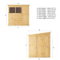 Mercia Woodsman Shiplap Pent 6 x 6 Shed - dimensions