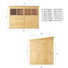 Mercia Woodsman Shiplap Pent 8x6 Shed - dimensions