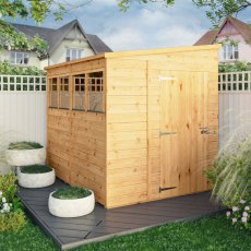 Mercia Woodsman Shiplap Pent 8x6 Shed - in situ, angle view