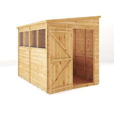 Mercia Woodsman Shiplap Pent 8x6 Shed - isolated angle view, doors open