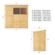 Mercia Woodsman Shiplap Pent 6x4 Shed - dimensions