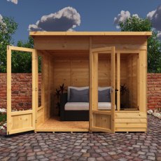 Shire Alora 8 x 6 Pent Summerhouse - in situ, front view, doors open