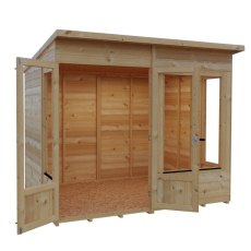 Shire Alora 8 x 6 Pent Summerhouse - isolated angle view, doors open