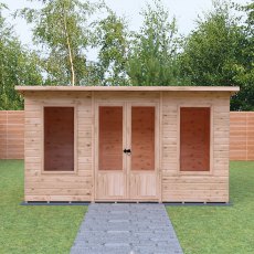 Shire Peony 12x6 Pent Summerhouse - in situ, front view, doors closed