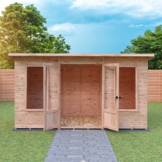 Shire Peony 12x6 Pent Summerhouse - in situ, front view, doors open