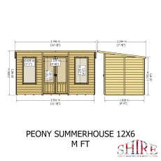 Shire Peony 12x6 Pent Summerhouse - dimensions