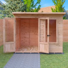 Shire Peony 8x6 Pent Summerhouse - in situ, front view, doors open