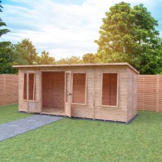 Shire Peony 16x6 Pent Summerhouse - in situ, angle view, doors open