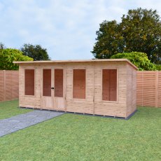 Shire Peony 16x6 Pent Summerhouse - in situ, angle view, doors closed