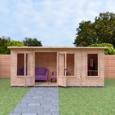 Shire Peony 16x6 Pent Summerhouse - in situ, front view, door open