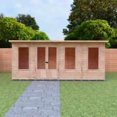 Shire Peony 16x6 Pent Summerhouse - in situ, front view, door closed