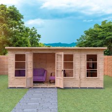 Shire Dahlia 16x6 Pent Summerhouse - isolated front view, doors open