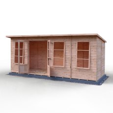 Shire Dahlia 16x6 Pent Summerhouse - isolated angle view, doors open