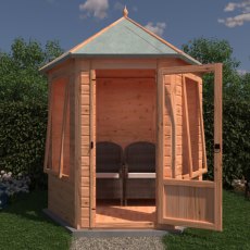 7x6 Shire Keswick Gazebo Summerhouse - in situ, front view, doors open