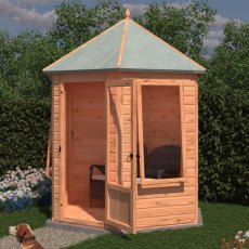 7x6 Shire Keswick Gazebo Summerhouse - in situ, angle view, doors open