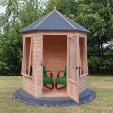 7x6 Shire Keswick Gazebo Summerhouse - front view with door open and furnished