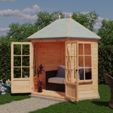 8x6 Shire Windermere Gazebo Summerhouse - in situ, angle view, doors open