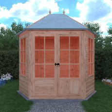 8x6 Shire Windermere Gazebo Summerhouse - in situ, front view, doors closed