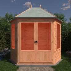 8 x 6 Shire Fleswick Gazebo Summerhouse - in situ, front view, doors closed