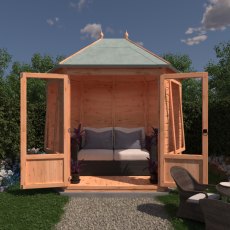 8 x 6 Shire Fleswick Gazebo Summerhouse - in situ, front view, doors open