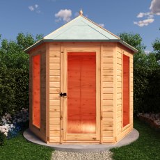 8x7 Shire Welburn Gazebo Summerhouse - in situ, front view, doors closed