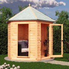 8x7 Shire Welburn Gazebo Summerhouse - in situ, angle view, doors open