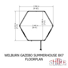 8x7 Shire Welburn Gazebo Summerhouse - footprint