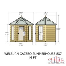 8x7 Shire Welburn Gazebo Summerhouse - dimensions