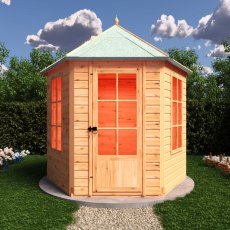 8x7 Shire Welwick Gazebo Summerhouse - in situ, front view, doors open